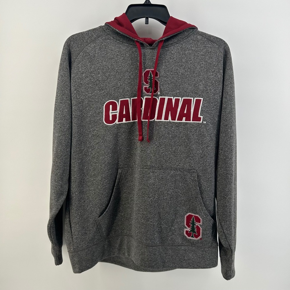 Champion Elite Stanford Cardinal Hoodie Gray Maroon Fleece Sweatshirt Mens Large